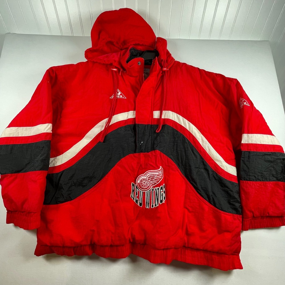 Vintage Detroit Red Wings NHL Apex One Puffer‎ Jacket Red Mens XL 1990s Flaw